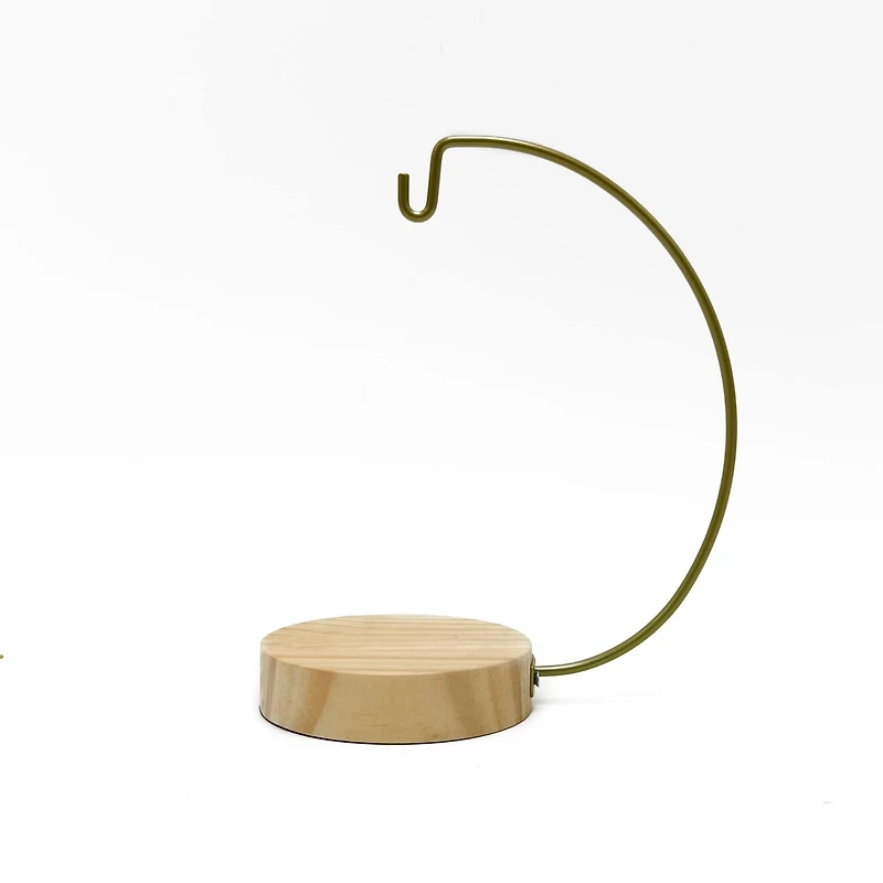 8" Gold Metal Ornament Hanger with Natural Wood Base by Ashland®