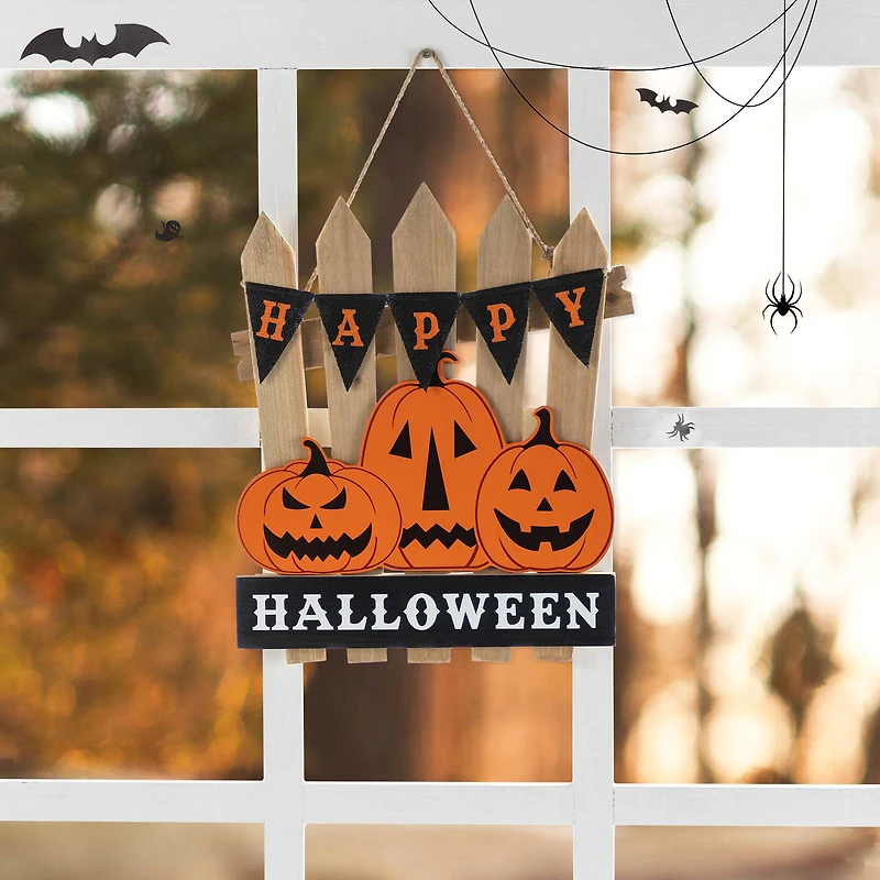 Glitzhome® 14"H Halloween Wood Jack O Lantern Door Hanger