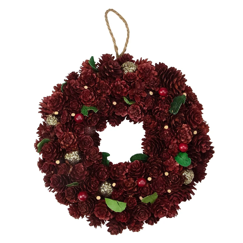 9.5" Red & Gold Pinecone Wreath