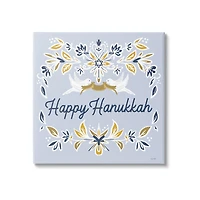 Stupell Industries Happy Hanukkah Floral Doves Banner Canvas Wall Art