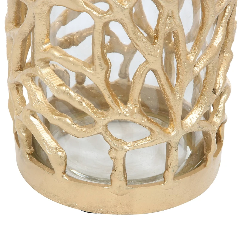 Gold Aluminum Coastal Candle Holder, 10" x 5" x 5"
