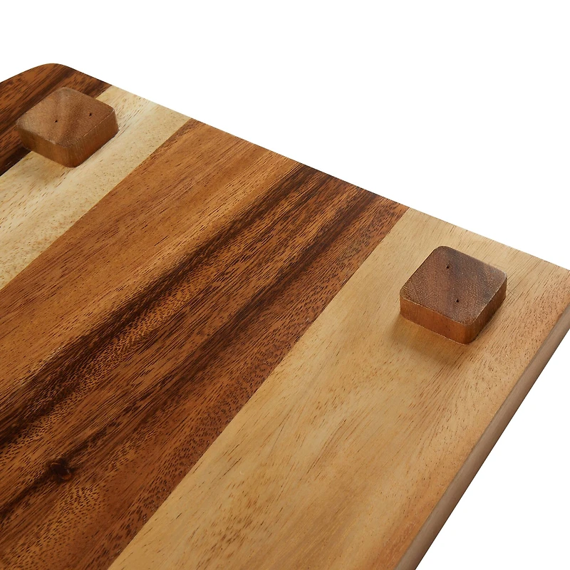 Hello Honey® 24" Natural Footed Wood Serving Tray with Raised Edge