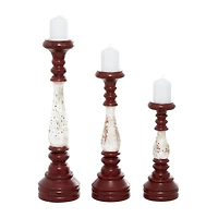 20" Red & White Wood Farmhouse Candlestick Holder Set