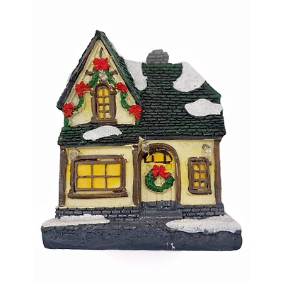 Wizardi 4" Christmas Village Yellow House Tabletop Decoration