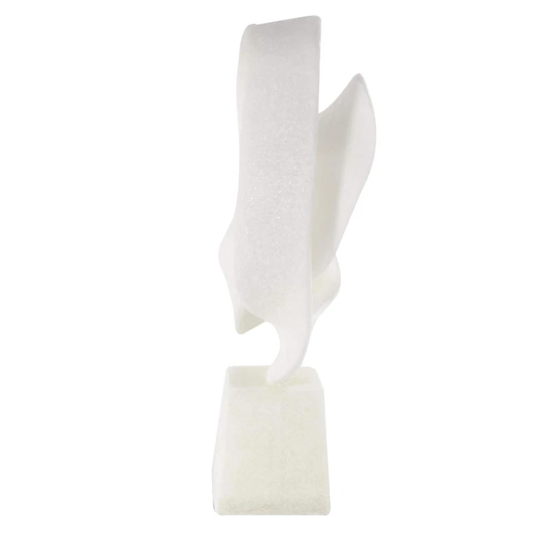 19" White Textured Wave Sculpture with Elevated Base