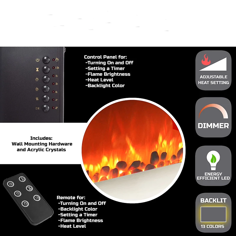 Hastings Home 31" Silver LED Backlit Fireplace