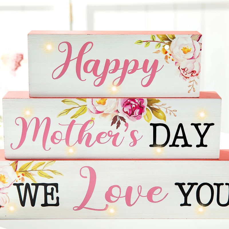 Glitzhome® 12" Lighted Wood Happy Mother's Day Block Sign