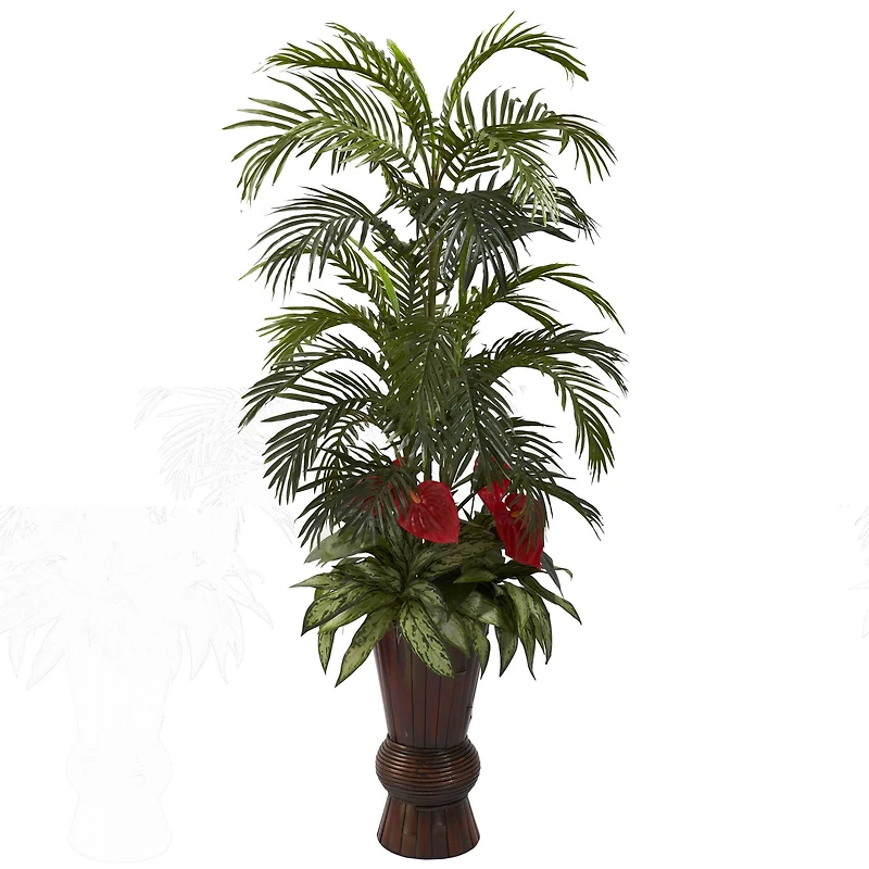 5ft. Areca & Mixed Greens Plant in Bamboo Planter