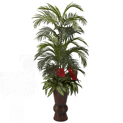 5ft. Areca & Mixed Greens Plant in Bamboo Planter