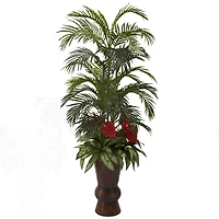 5ft. Areca & Mixed Greens Plant in Bamboo Planter