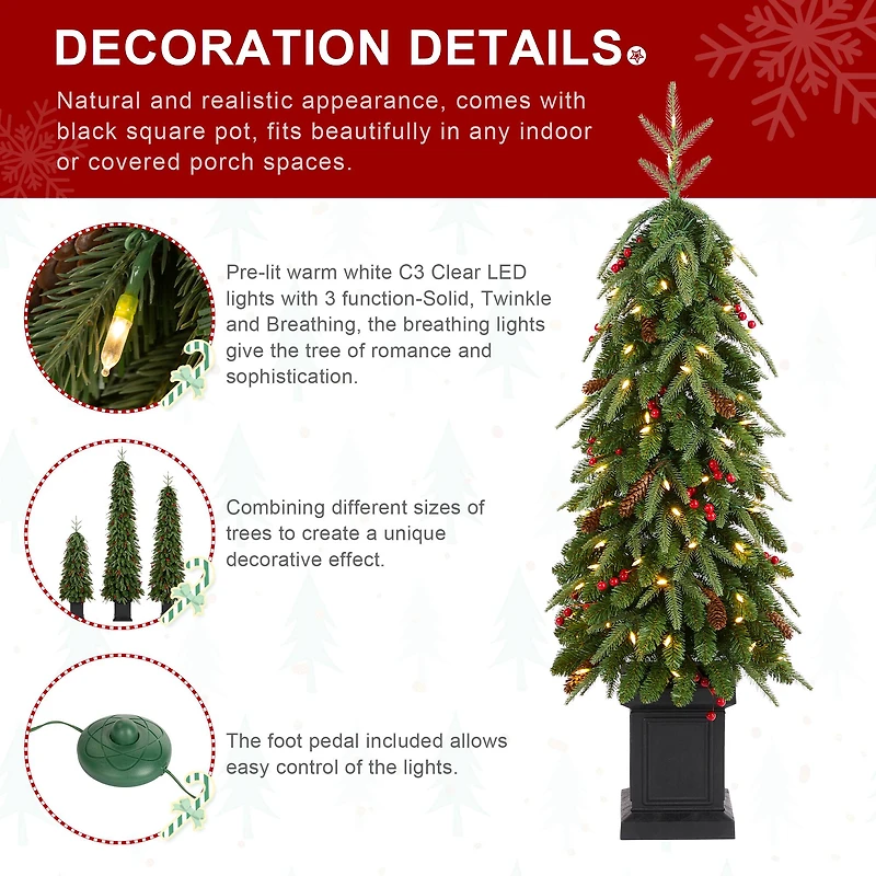 Glitzhome® 4ft Pre-lit Green Artificial Christmas Porch Tree, Warm White Lights