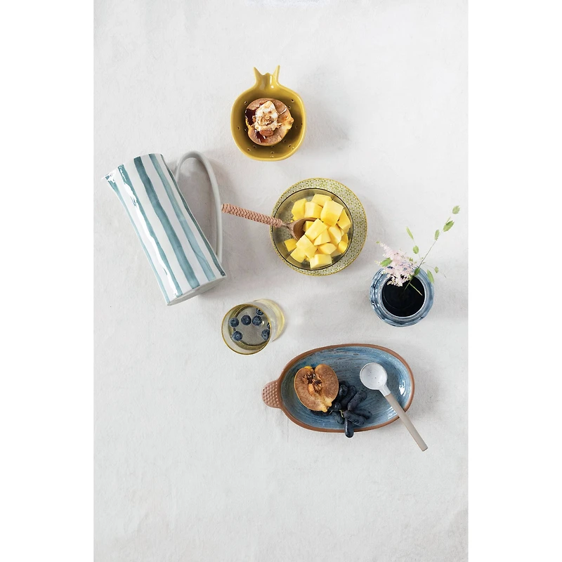 Hello Honey® 42oz. Hand-Painted White & Blue Striped Stoneware Pitcher