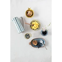 Hello Honey® 42oz. Hand-Painted White & Blue Striped Stoneware Pitcher