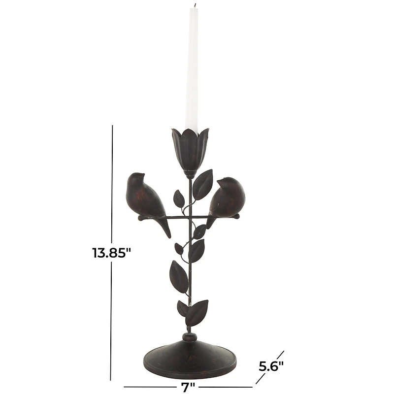 13.75" Black Bird Perching Decorative Sculpture with Leaf Vine & Copper Shading