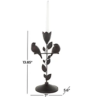 13.75" Black Bird Perching Decorative Sculpture with Leaf Vine & Copper Shading