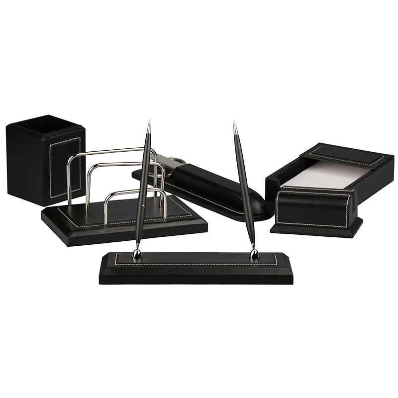 JAM Paper Black Leather Office Supply Set