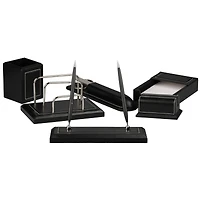 JAM Paper Black Leather Office Supply Set