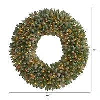 5ft. Pre-Lit Flocked Artificial Christmas Wreath