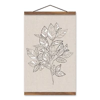 White Botanical Sketch 12" x 18" Teak Hanging Canvas