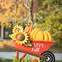 Glitzhome® 2.5ft. Fall Metal Wheel Barrow Pumpkin Yard Stake
