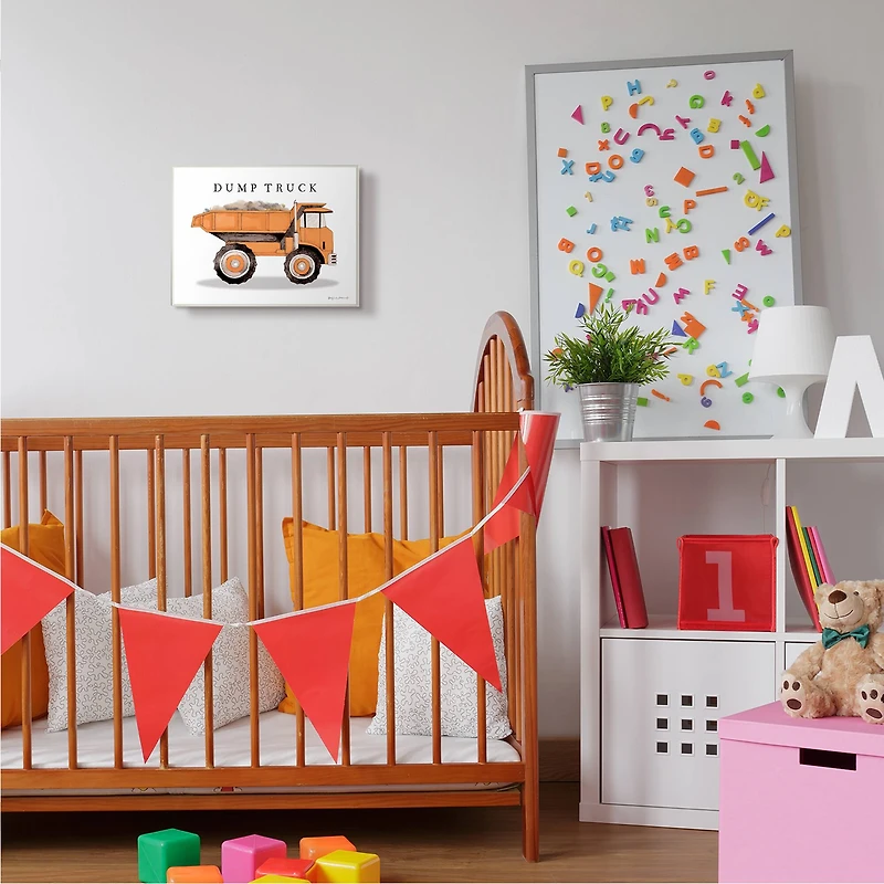 Stupell Industries Orange Dump Truck Traditional Construction Vehicle Wall Plaque