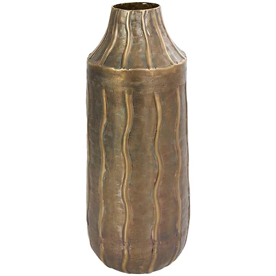 17" Brass Metal Snakeskin Inspired Vase with Dimensional Wavy Accents