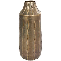 17" Brass Metal Snakeskin Inspired Vase with Dimensional Wavy Accents