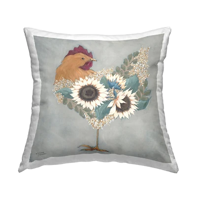 Stupell Industries Rustic Farmhouse Chicken Sunflower Blossom Arrangement Throw Pillow, 18" x 18"