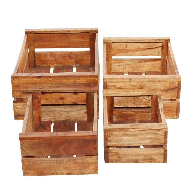 Set of 4 Brown Mahogany Farmhouse Storage Basket, 22" x 15" x 9"