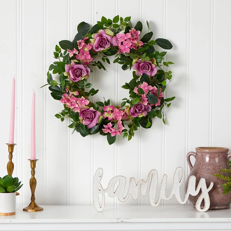 22" Pink Hydrangea & Rose Wreath