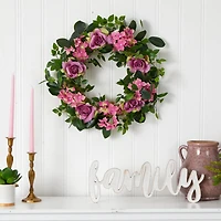 22" Pink Hydrangea & Rose Wreath