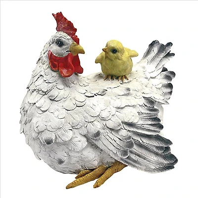 Design Toscano 10" Barnyard Mother Hen & Baby Chick Statue