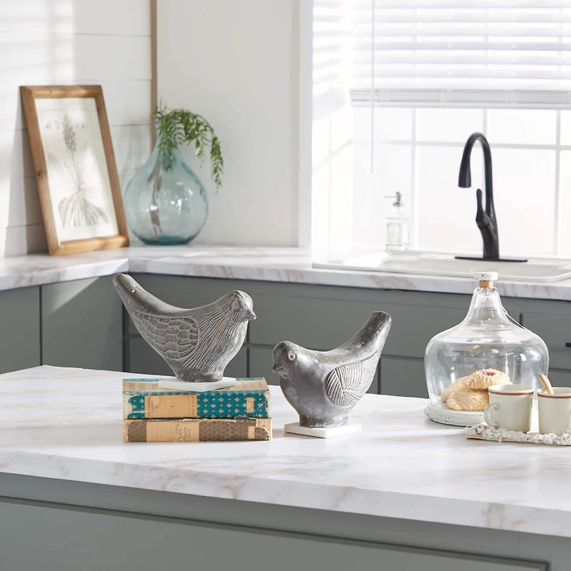 Set of 2 Brown Ceramic Coastal Bird Sculpture, 16.75", 18.25"