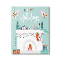 Stupell Industries Happy Holidays Festive Mantel Stockings Canvas Wall Art
