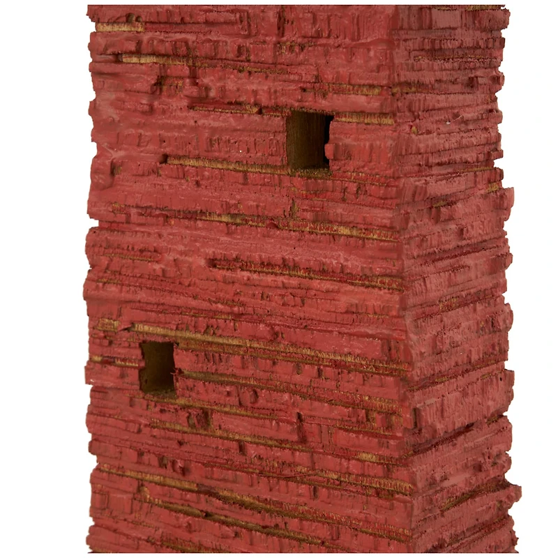 Red & White Wood Light House Sculpture Set