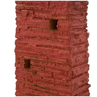 Red & White Wood Light House Sculpture Set