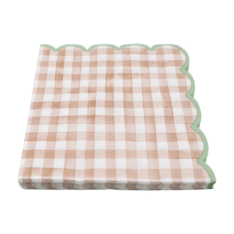 12 Packs: 20 ct. (240 total) Brown Gingham Scalloped Lunch Napkins by Celebrate It™