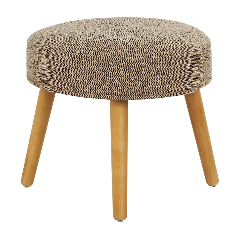 17" Brown Chevron Textured Stool with Wooden Legs
