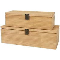 Light Brown Wood Carved Linear Box Set