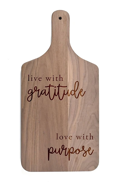 Gratitude and Purpose 8" x 17" Walnut Paddle Cutting Board