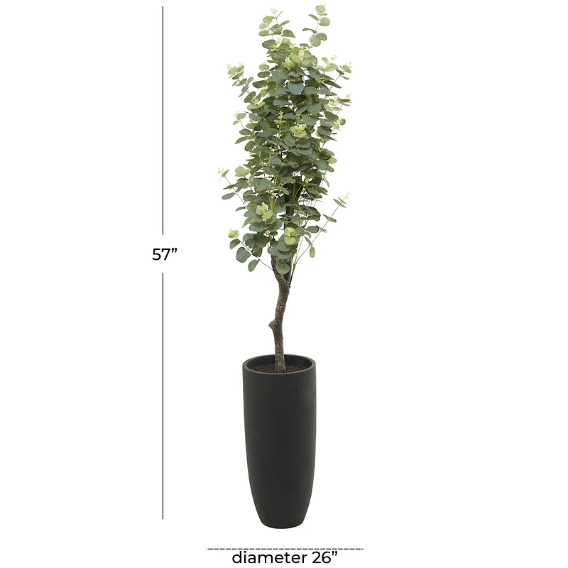 57" Green Faux Foliage Eucalyptus Artificial Tree With Black Plastic Pot