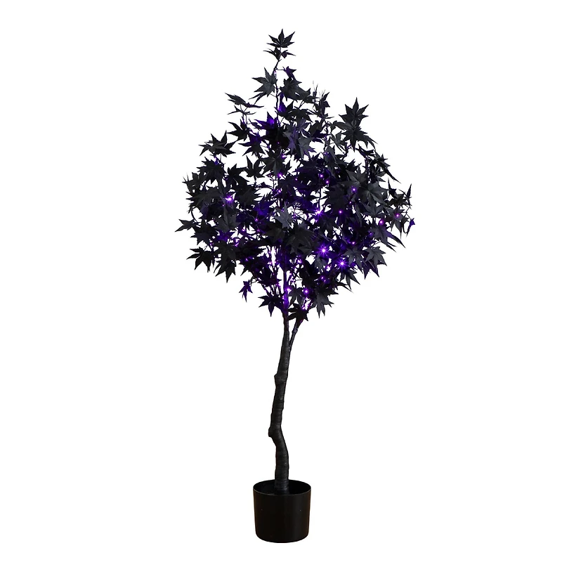 4ft. Pre-Lit Artificial Halloween Black Maple Tree with 180 Orange & Purple LED Lights