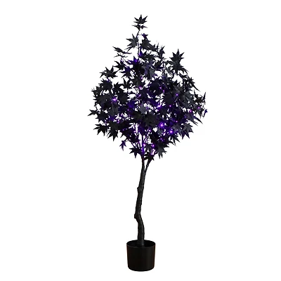 4ft. Pre-Lit Artificial Halloween Black Maple Tree with 180 Orange & Purple LED Lights