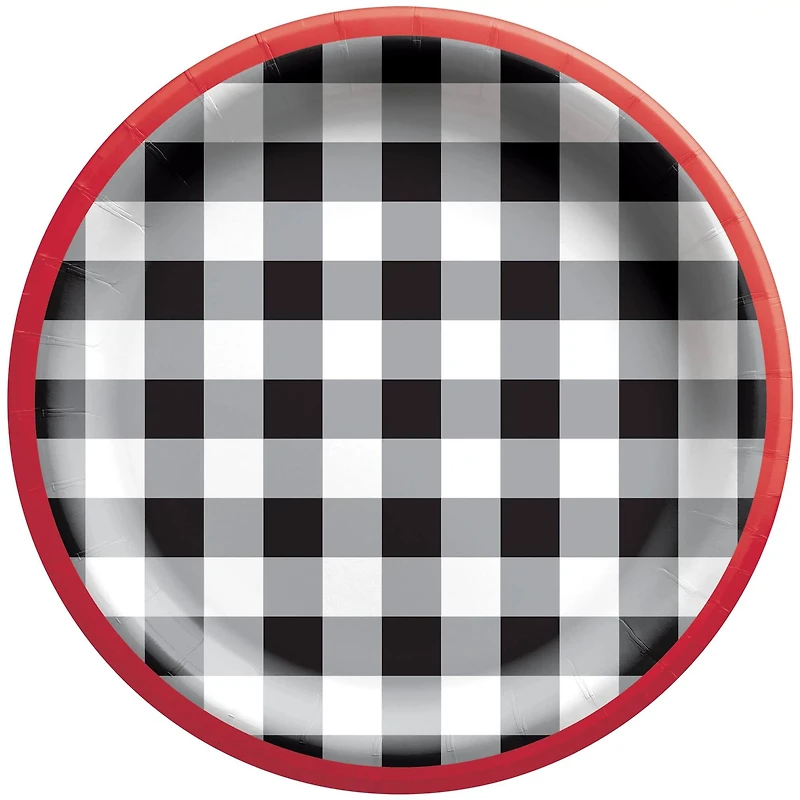 6.75" Black Gingham Paper Plates, 60ct.