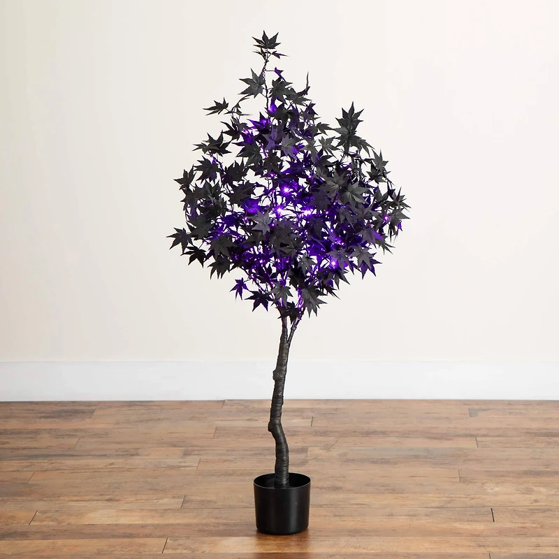 4ft. Pre-Lit Artificial Halloween Black Maple Tree with 180 Orange & Purple LED Lights