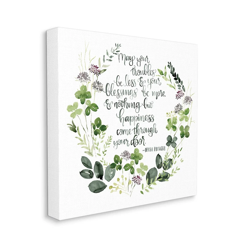 Stupell Industries Troubles Be Less Irish Proverbs Wildflower Wreath Canvas Wall Art