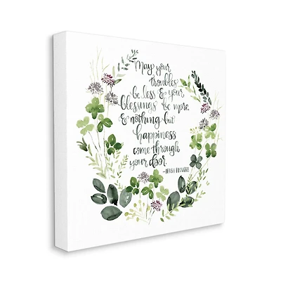 Stupell Industries Troubles Be Less Irish Proverbs Wildflower Wreath Canvas Wall Art