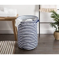 DII® 20" French Blue & White Striped Round PE-Coated Herringbone Cotton Laundry Hamper