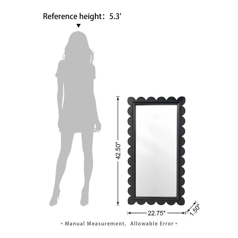 Glitzhome® 42.5" Modern Black Wood Frame Wavy Rectangle Wall Mirror