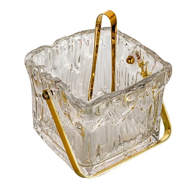 Hello Honey 24-Ounce Textured Glass Ice Bucket with Gold Finish Handle and Tongs, Clear/Gold